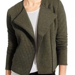 Athleta Belvedere Quilted Olive Moto Jacket Asymmetrical Green XL